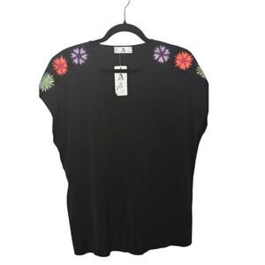 AZ Black Blouse with Colorful Embroidery-NWT
